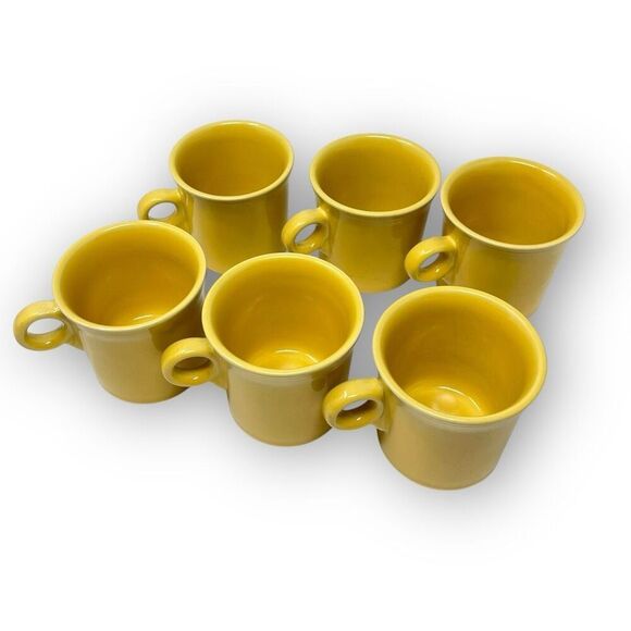 Lot of 6 Fiesta Fiestaware O-Ring Handle Coffee Mugs HLC USA Sunflower Yellow - Picture 6 of 10